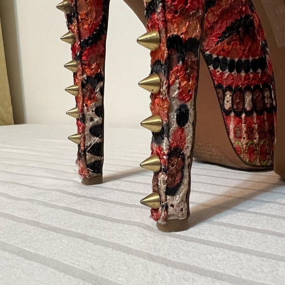 Wild Pair Retro Orange Multicolor Spike Peep Toe High Heels Stilettos Size 6M - Picture 12 of 14